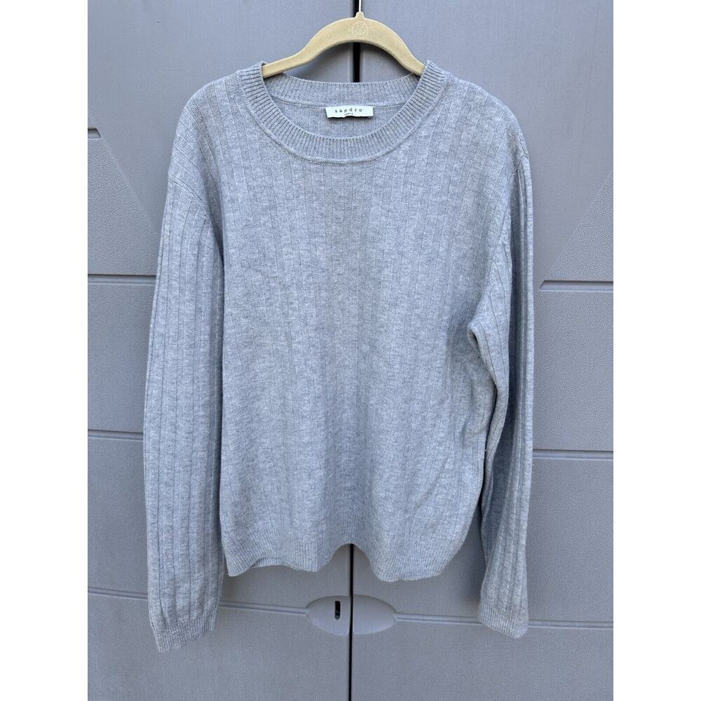 SANDRO Jumper Mens Large Pullover Sweater Wool Cashmere Crew Neck Knitted Gray
